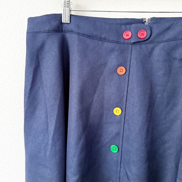 MODCLOTH | Navy Blue Circle Skirt A-Line Rainbow Buttons Plus Size | Size 1X - Picture 2 of 9